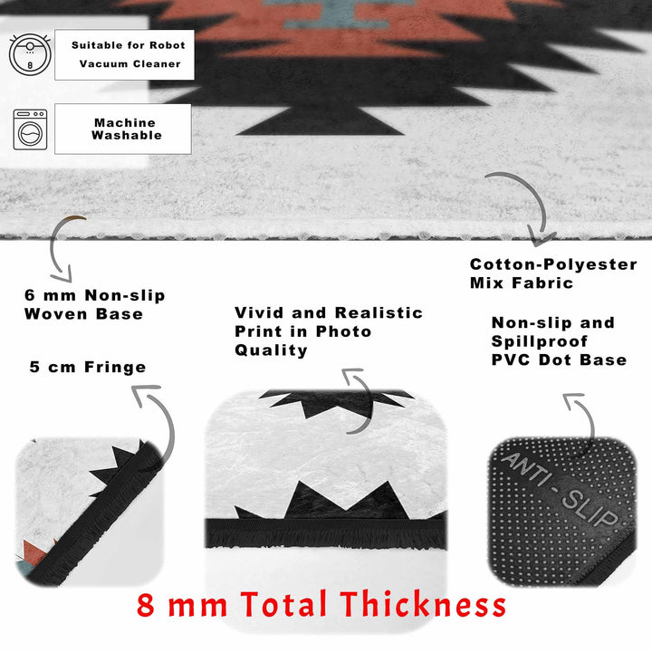 Rug Design Carpet|Aztec Print Fringed Floor Covering|Ethnic Geometric Rug|Southwestern Carpet|Rustic Pattern Machine-Washable Non-Slip Mat