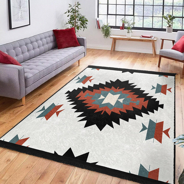 Rug Design Carpet|Aztec Print Fringed Floor Covering|Ethnic Geometric Rug|Southwestern Carpet|Rustic Pattern Machine-Washable Non-Slip Mat