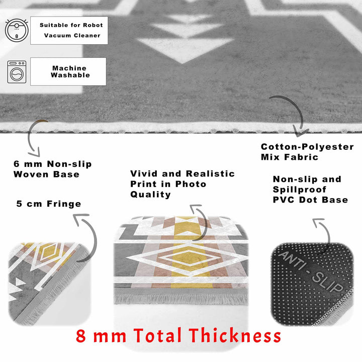 Rug Pattern Carpet|Ethnic Geometric Rug|Southwestern Carpet|Aztec Print Fringed Floor Covering|Rustic Design Machine-Washable Non-Slip Mat