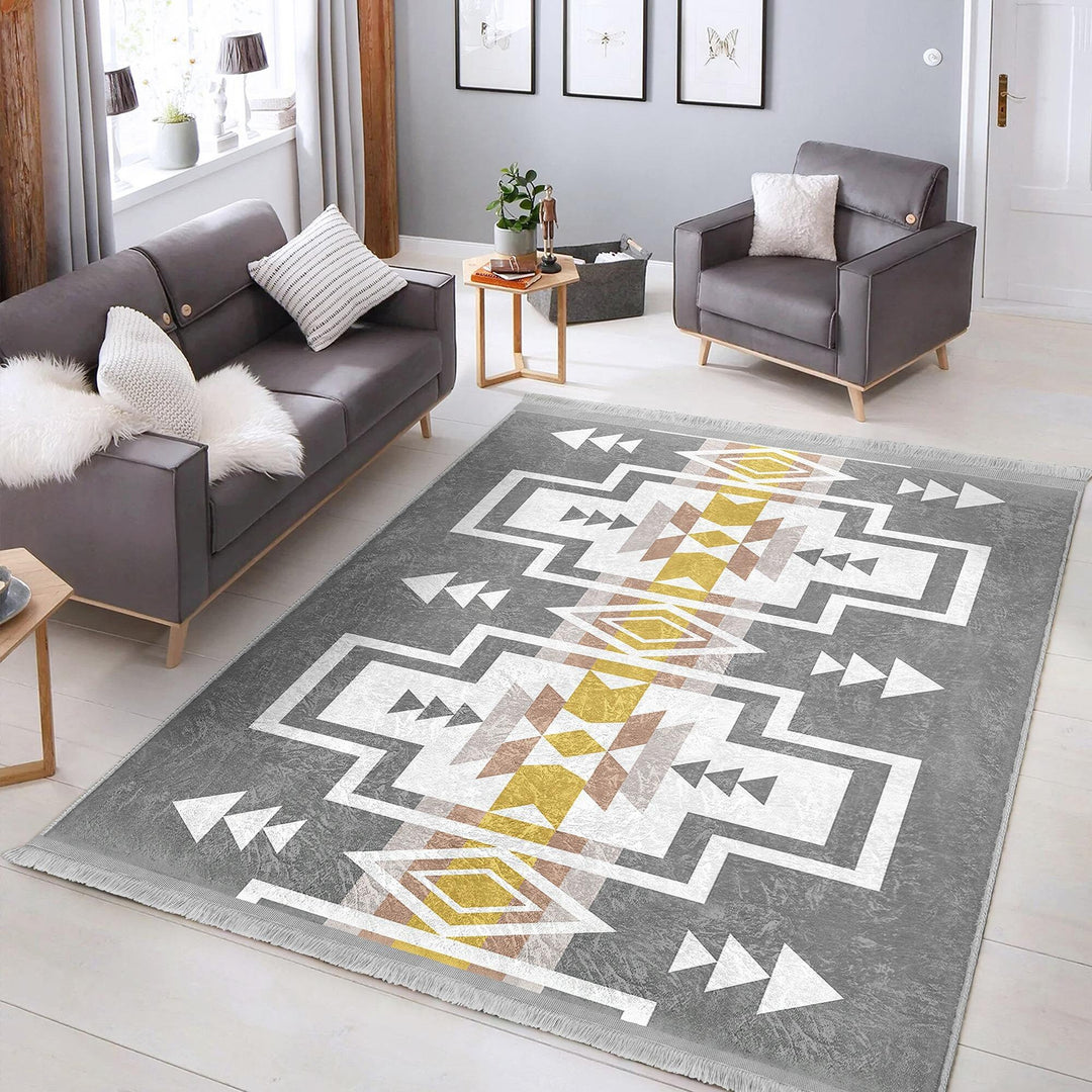 Rug Pattern Carpet|Ethnic Geometric Rug|Southwestern Carpet|Aztec Print Fringed Floor Covering|Rustic Design Machine-Washable Non-Slip Mat
