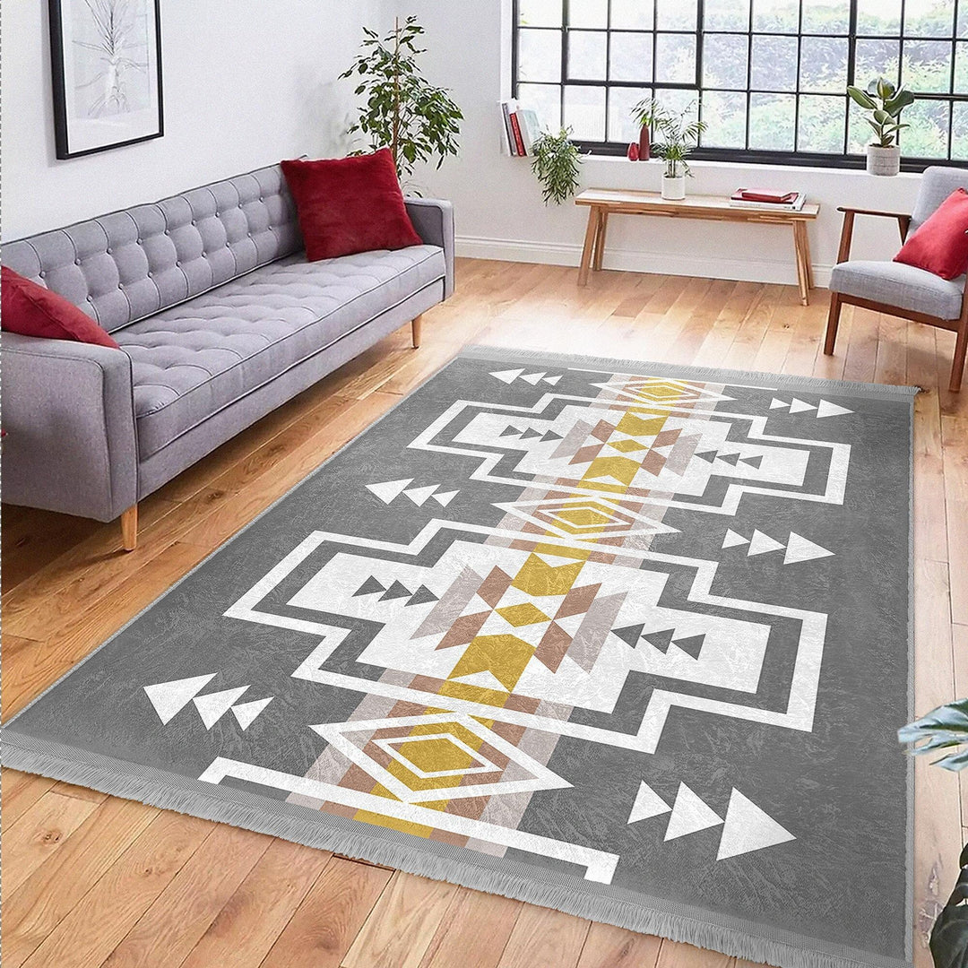 Rug Pattern Carpet|Ethnic Geometric Rug|Southwestern Carpet|Aztec Print Fringed Floor Covering|Rustic Design Machine-Washable Non-Slip Mat