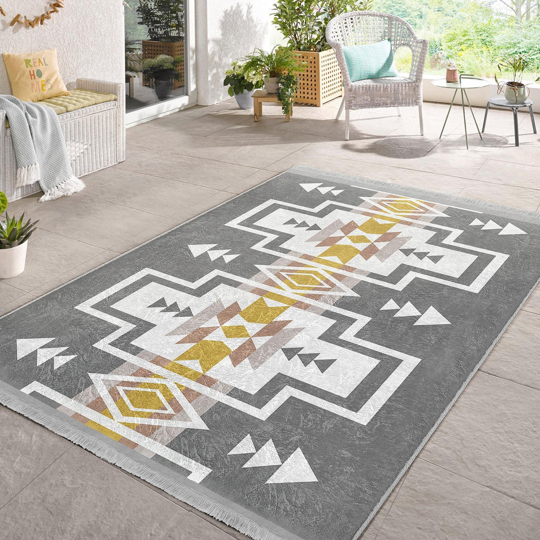 Rug Pattern Carpet|Ethnic Geometric Rug|Southwestern Carpet|Aztec Print Fringed Floor Covering|Rustic Design Machine-Washable Non-Slip Mat