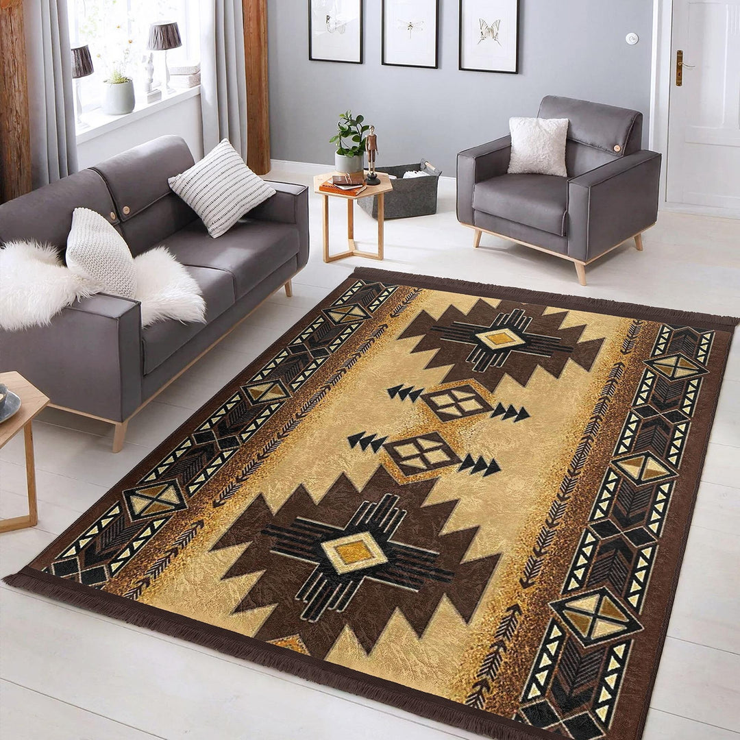 Rug Design Carpet|Ethnic Decorative Area Rug|Southwestern Carpet|Aztec Fringed Floor Covering|Rustic Pattern Machine-Washable Non-Slip Rug