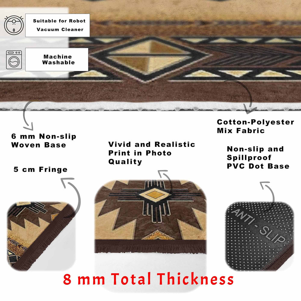 Rug Design Carpet|Ethnic Decorative Area Rug|Southwestern Carpet|Aztec Fringed Floor Covering|Rustic Pattern Machine-Washable Non-Slip Rug