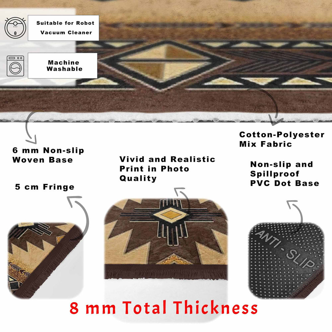 Rug Design Carpet|Ethnic Decorative Area Rug|Southwestern Carpet|Aztec Fringed Floor Covering|Rustic Pattern Machine-Washable Non-Slip Rug