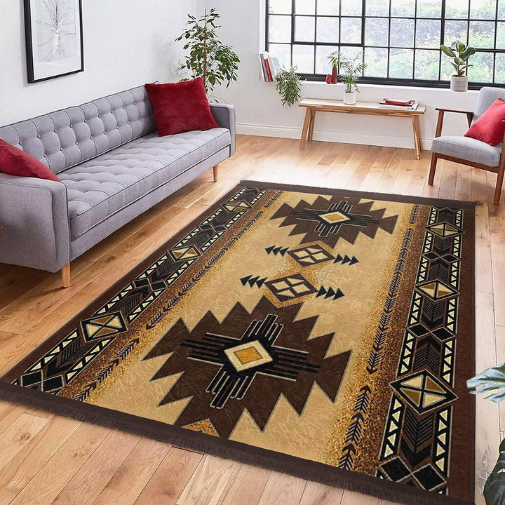 Rug Design Carpet|Ethnic Decorative Area Rug|Southwestern Carpet|Aztec Fringed Floor Covering|Rustic Pattern Machine-Washable Non-Slip Rug