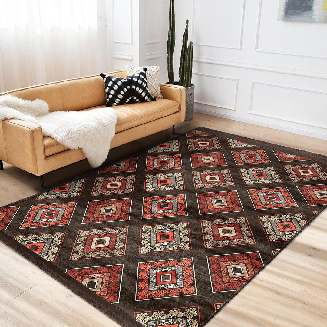 Rug Design Carpet|Ethnic Geometric Rug|Southwestern Carpet|Kilim Pattern Fringed Floor Covering|Rustic Pattern Machine-Washable Non-Slip Rug