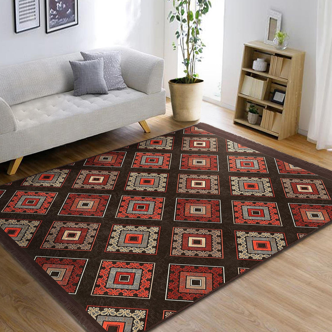 Rug Design Carpet|Ethnic Geometric Rug|Southwestern Carpet|Kilim Pattern Fringed Floor Covering|Rustic Pattern Machine-Washable Non-Slip Rug