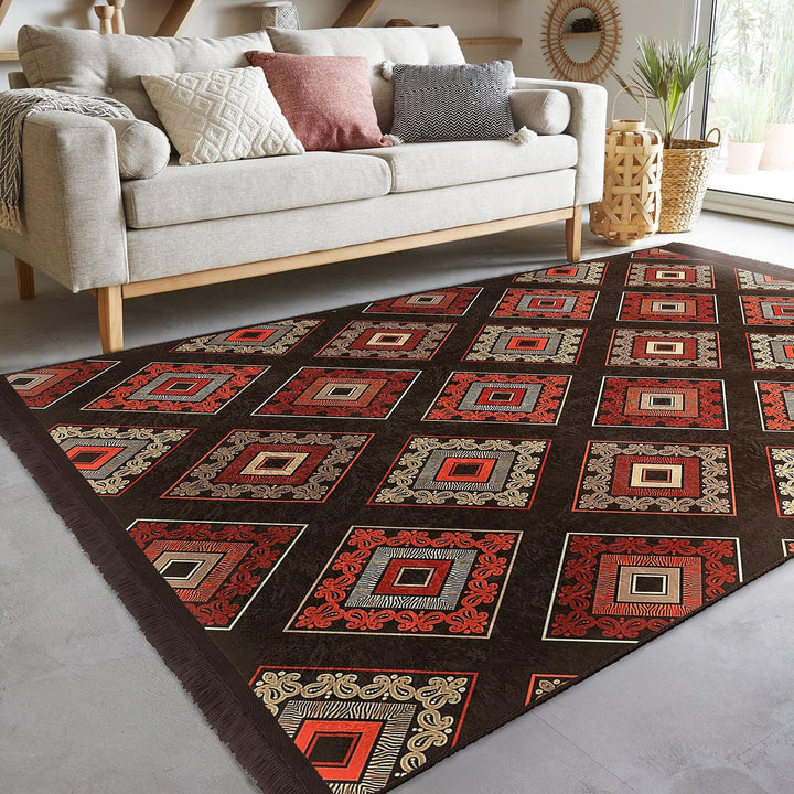 Rug Design Carpet|Ethnic Geometric Rug|Southwestern Carpet|Kilim Pattern Fringed Floor Covering|Rustic Pattern Machine-Washable Non-Slip Rug