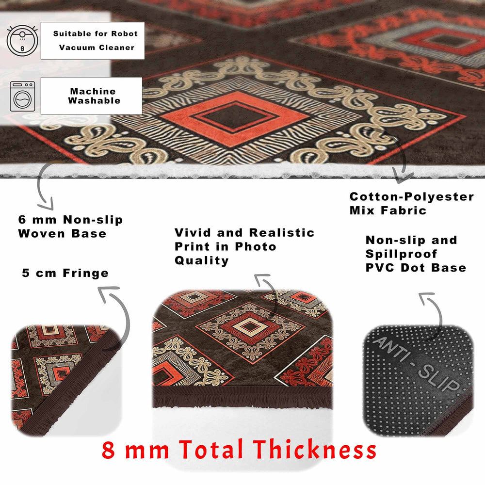 Rug Design Carpet|Ethnic Geometric Rug|Southwestern Carpet|Kilim Pattern Fringed Floor Covering|Rustic Pattern Machine-Washable Non-Slip Rug