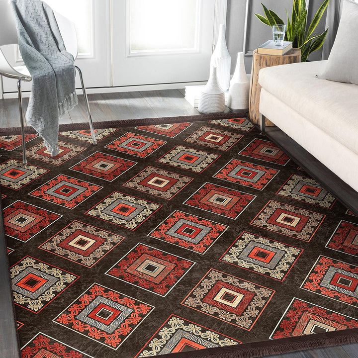 Rug Design Carpet|Ethnic Geometric Rug|Southwestern Carpet|Kilim Pattern Fringed Floor Covering|Rustic Pattern Machine-Washable Non-Slip Rug