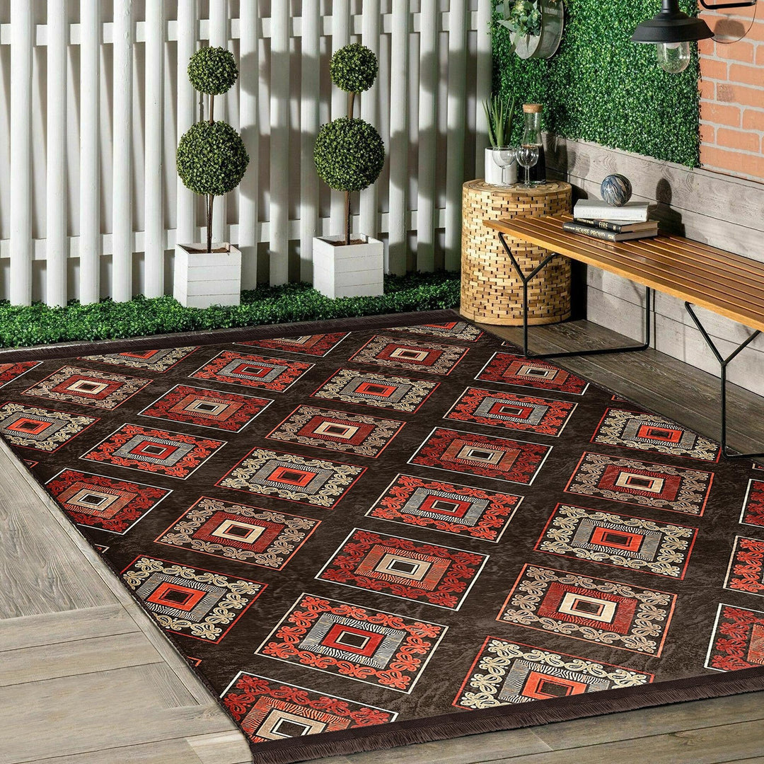 Rug Design Carpet|Ethnic Geometric Rug|Southwestern Carpet|Kilim Pattern Fringed Floor Covering|Rustic Pattern Machine-Washable Non-Slip Rug