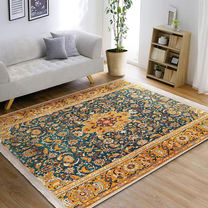 Kilim Pattern Carpet|Ethnic Geometric Rug|Farmhouse Carpet|Decorative Fringed Floor Covering|Rustic Pattern Machine-Washable Non-Slip Rug