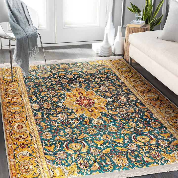 Kilim Pattern Carpet|Ethnic Geometric Rug|Farmhouse Carpet|Decorative Fringed Floor Covering|Rustic Pattern Machine-Washable Non-Slip Rug