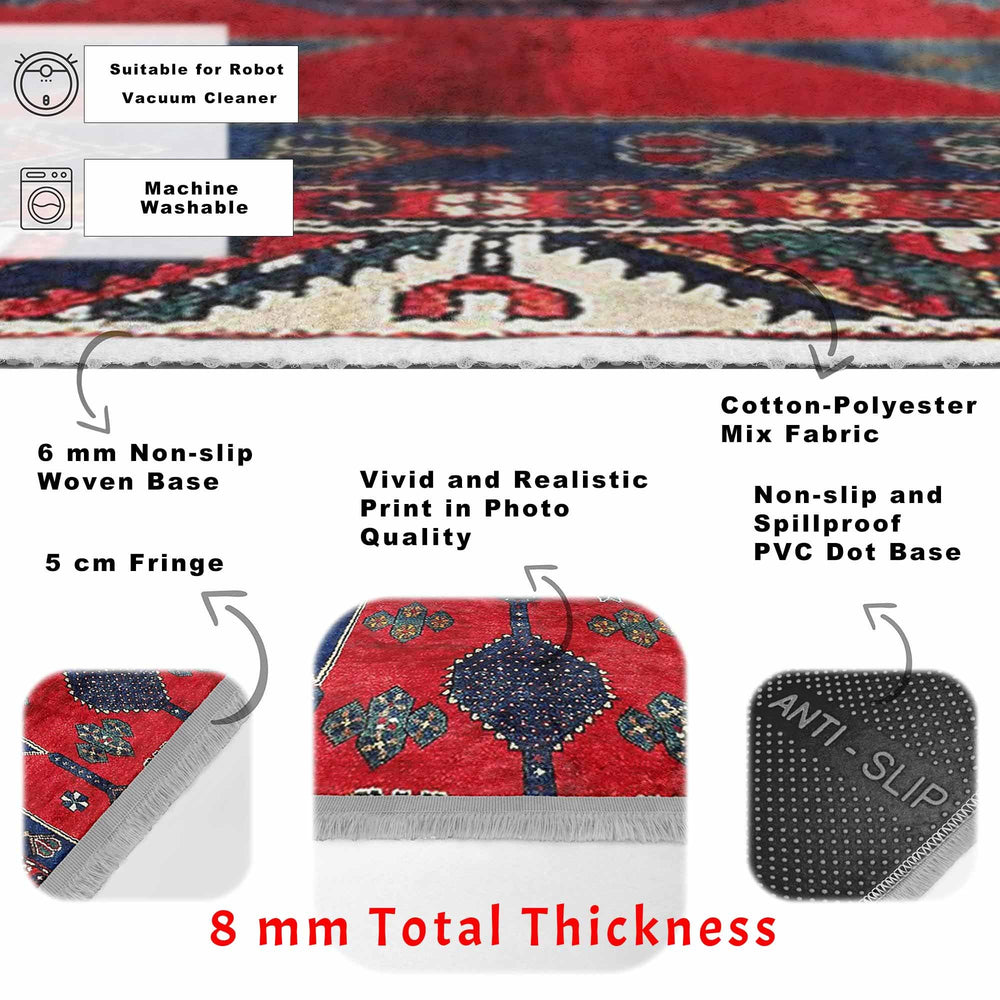 Rug Design Carpet|Ethnic Geometric Rug|Kilim Design Carpet|Anatolian Fringed Floor Covering|Rustic Pattern Machine-Washable Non-Slip Rug