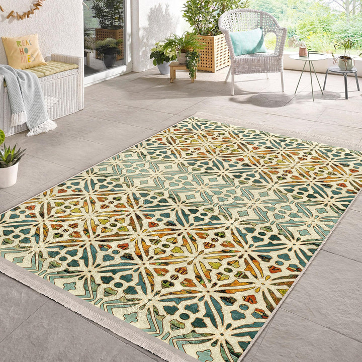 Ethnic Geometric Rug|Rug Design Carpet|Farmhouse Carpet|Decorative Fringed Floor Covering|Rustic Pattern Machine-Washable Non-Slip Mat