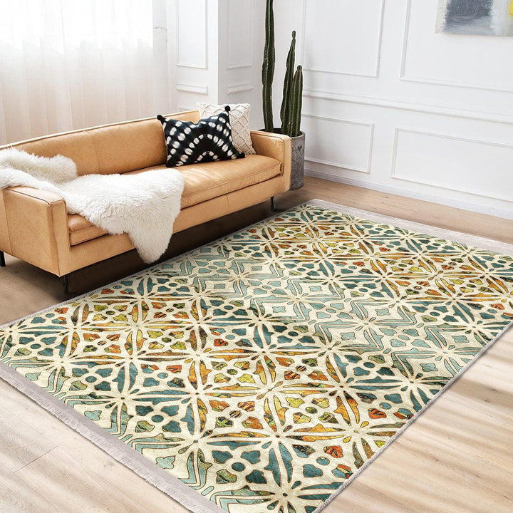 Ethnic Geometric Rug|Rug Design Carpet|Farmhouse Carpet|Decorative Fringed Floor Covering|Rustic Pattern Machine-Washable Non-Slip Mat