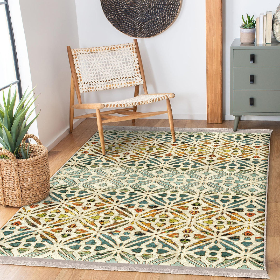 Ethnic Geometric Rug|Rug Design Carpet|Farmhouse Carpet|Decorative Fringed Floor Covering|Rustic Pattern Machine-Washable Non-Slip Mat