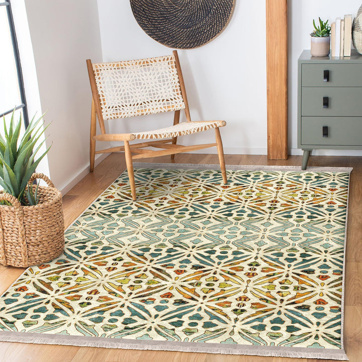 Ethnic Geometric Rug|Rug Design Carpet|Farmhouse Carpet|Decorative Fringed Floor Covering|Rustic Pattern Machine-Washable Non-Slip Mat