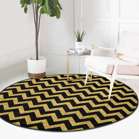 Zigzag Round Rug|Non-Slip Round Carpet|Geometric Circle Carpet|Abstract Area Rug|Zigzag Home Decor|Decorative Farmhouse Multi-Purpose Mat
