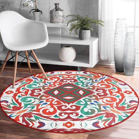 Geometric Round Rug|Non-Slip Round Carpet|Abstract Area Carpet|Abstract Boho Rug|Orange White Decor|Decorative Modern Multi-Purpose Mat