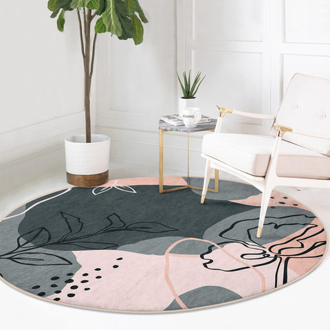 Abstract Round Rug|Non-Slip Round Carpet|Onedraw Circle Carpet|Abstract Floral Rug|Flower Home Decor|Farmhouse Style Multi-Purpose Carpet