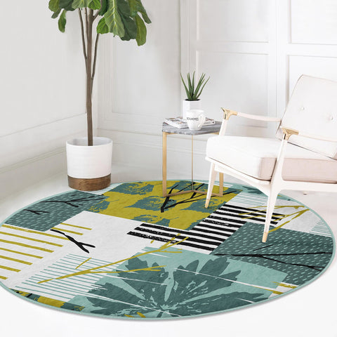 Abstract Round Rug|Non-Slip Round Carpet|Leaf Print Carpet|Abstract Area Rug|Colorful Home Decor|Housewarming Farmhouse Multi-Purpose Mat