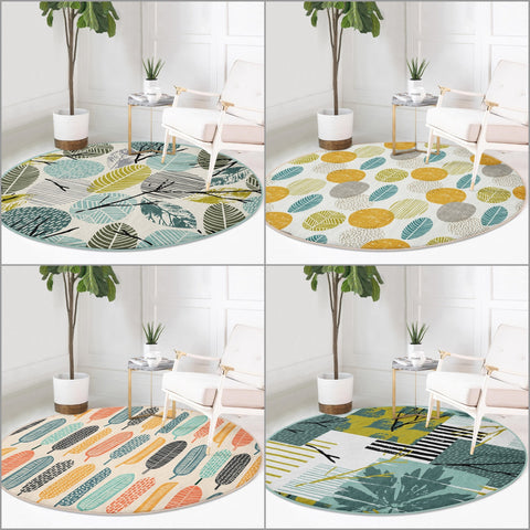 Abstract Round Rug|Non-Slip Round Carpet|Leaf Print Carpet|Abstract Area Rug|Colorful Home Decor|Housewarming Farmhouse Multi-Purpose Mat