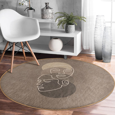 Onedraw Round Rug|Non-Slip Round Carpet|Onedraw Circle Rug|Abstract Area Rug|Abstract Woman Face Home Decor|Decorative Multi-Purpose Mat