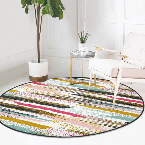 Abstract Round Rug|Non-Slip Round Carpet|Boho Circle Carpet|Abstract Area Rug|Colorful Home Decor|Decorative Farmhouse Multi-Purpose Mat