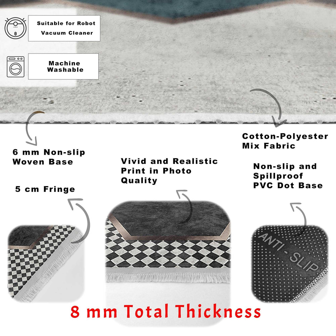 Geometric Area Rug|Hexagon Carpet|Machine-Washable Fringed Non-Slip Rug|Crowbar Pattern Multi-Purpose Anti-Slip Rug|Abstract Living Room Rug