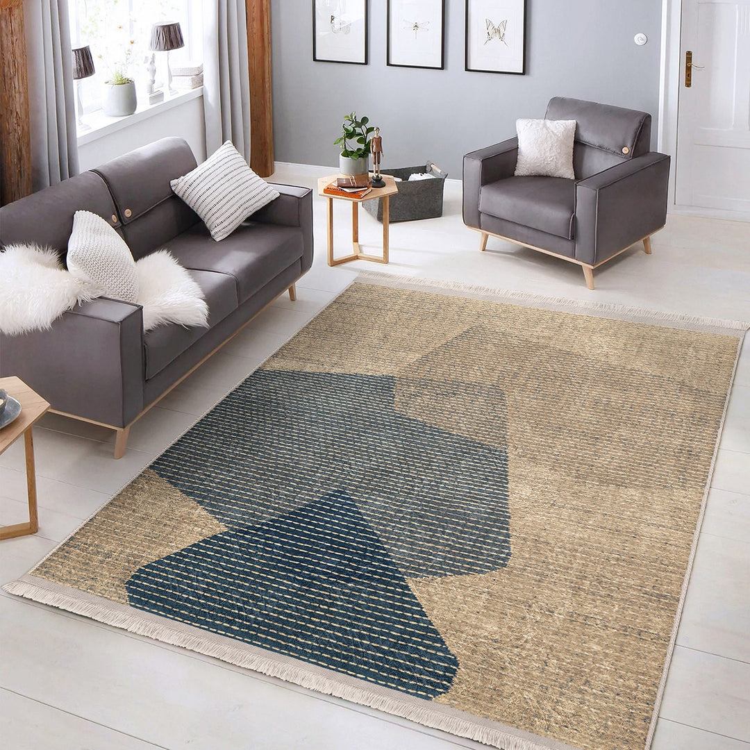 Abstract Area Rug|Boho Style Carpet|Machine-Washable Fringed Non-Slip Rug|Farmhouse Multi-Purpose Anti-Slip Carpet|Geometric Living Room Rug