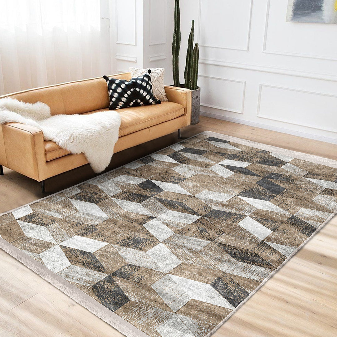 Abstract Area Rug|Boho Style Carpet|Machine-Washable Fringed Non-Slip Rug|Farmhouse Multi-Purpose Anti-Slip Carpet|Stylish Living Room Rug