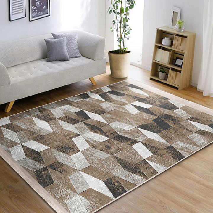 Abstract Area Rug|Boho Style Carpet|Machine-Washable Fringed Non-Slip Rug|Farmhouse Multi-Purpose Anti-Slip Carpet|Stylish Living Room Rug