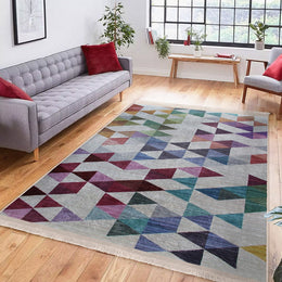Geometric Area Rug|Triangle Design Rug|Machine-Washable Fringed Non-Slip Rug|Stylish Multi-Purpose Anti-Slip Carpet|Living Room Carpet