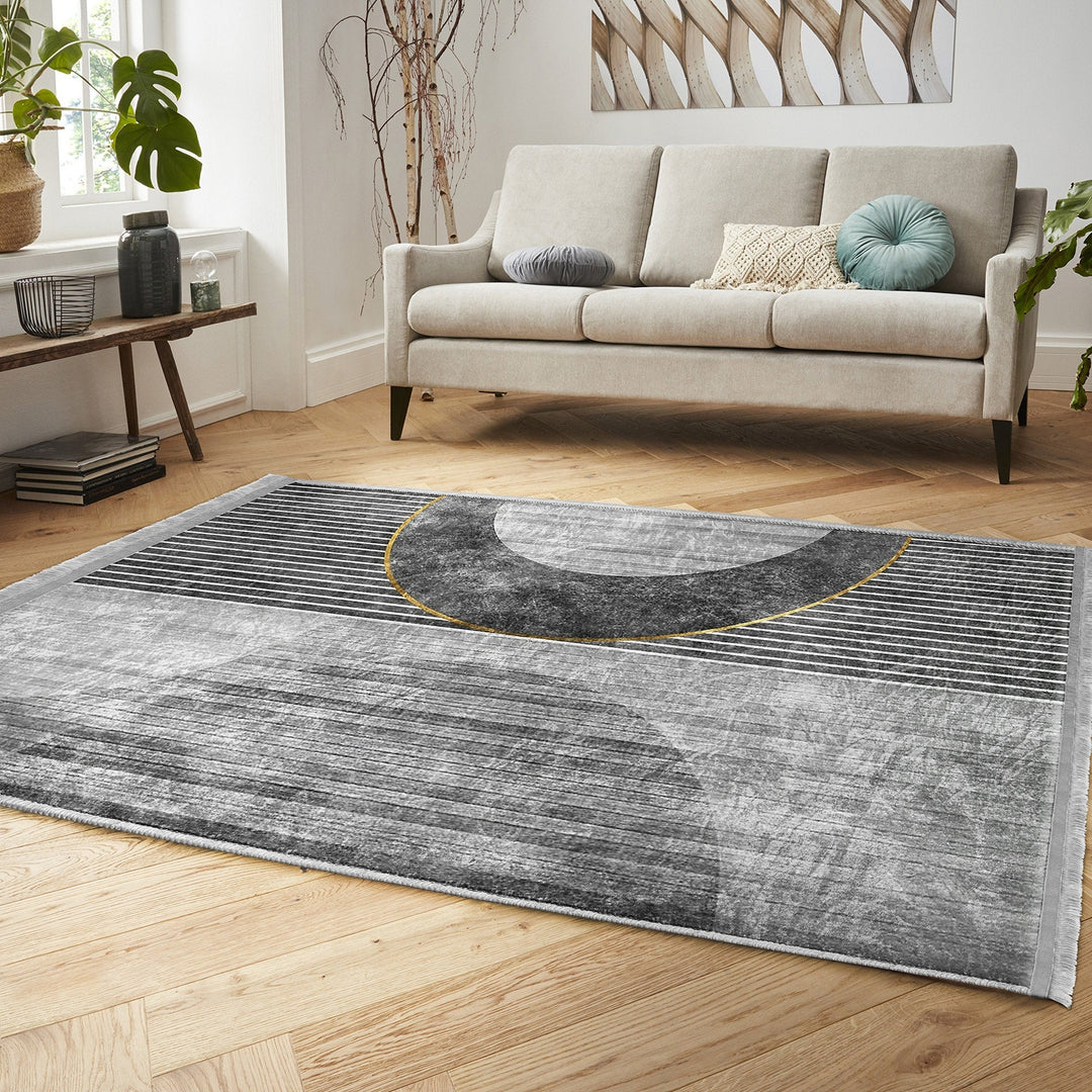 Gray Abstract Rug|Boho Area Carpet|Machine-Washable Fringed Non-Slip Rug|Geometric Living Room Rug|Modern Multi-Purpose Anti-Slip Carpet