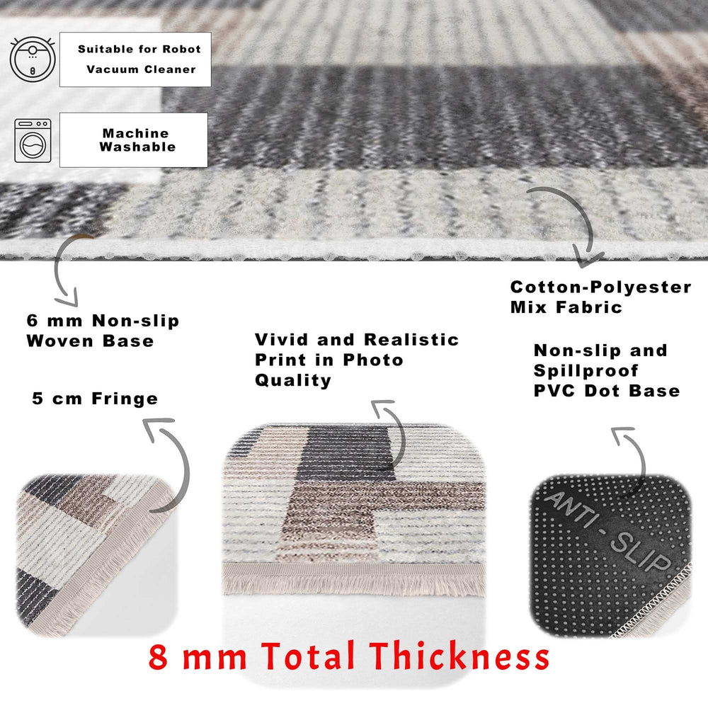 Abstract Striped Rug|Bohemian Area Carpet|Machine-Washable Fringed Non-Slip Rug|Decorative Multi-Purpose Anti-Slip Carpet|Living Room Rug