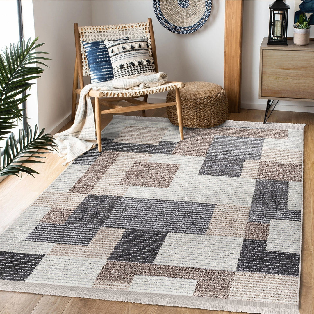 Abstract Striped Rug|Bohemian Area Carpet|Machine-Washable Fringed Non-Slip Rug|Decorative Multi-Purpose Anti-Slip Carpet|Living Room Rug