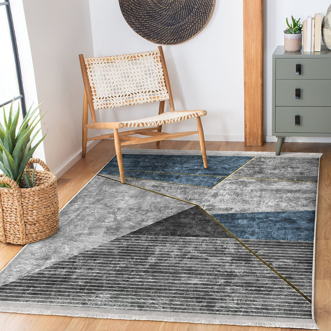 Abstract Gray Rug|Geometric Carpet|Machine-Washable Fringed Non-Slip Rug|Farmhouse Multi-Purpose Anti-Slip Carpet|Boho Style Living Room Rug