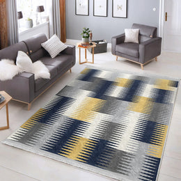 Abstract Design Rug|Geometric Carpet|Machine-Washable Fringed Non-Slip Rug|Modern Multi-Purpose Anti-Slip Carpet|Bohemian Living Room Rug