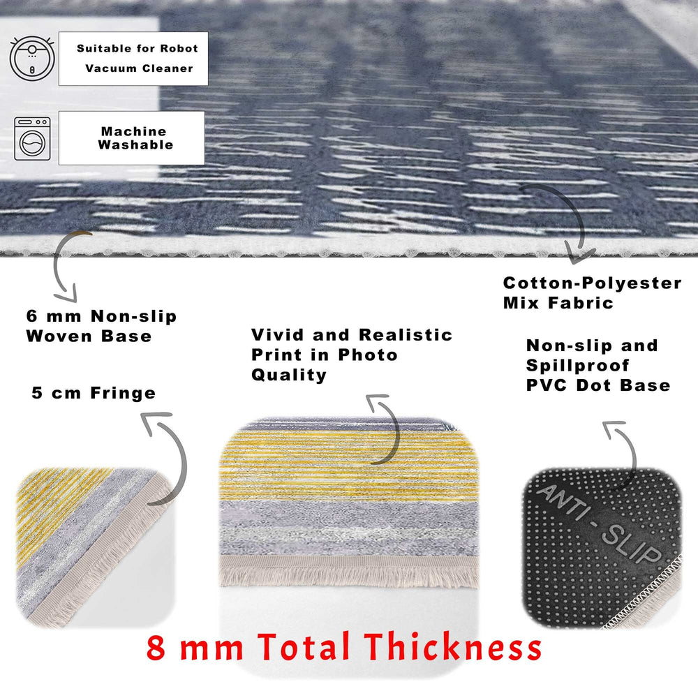 Abstract Pattern Rug|Gray Yellow Carpet|Machine-Washable Fringed Non-Slip Rug|Modern Multi-Purpose Anti-Slip Carpet|Bohemian Living Room Rug