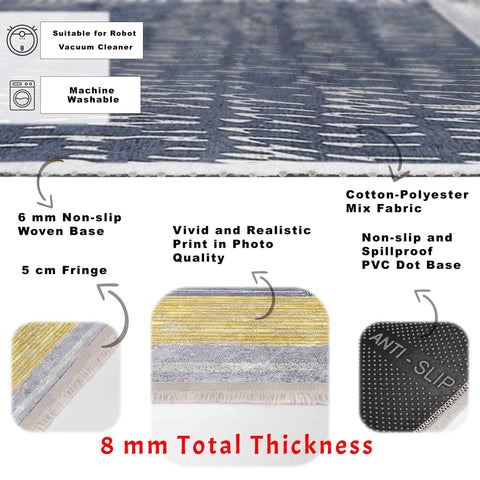 Abstract Pattern Rug|Gray Yellow Carpet|Machine-Washable Fringed Non-Slip Rug|Modern Multi-Purpose Anti-Slip Carpet|Bohemian Living Room Rug