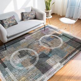 Abstract Pattern Rug|Boho Style Carpet|Machine-Washable Fringed Non-Slip Rug|Multi-Purpose Anti-Slip Area Carpet|Decorative Living Room Rug