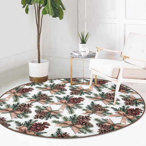 Winter Round Rug|Christmas Rug|Multi-Purpose Mat|Pine Cone Carpet|Xmas Non-Slip Rug|Xmas Circle Carpet|Plant Home Decor|Farmhouse Area Mat