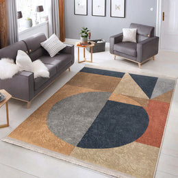 Abstract Pattern Rug|Boho Style Carpet|Machine-Washable Fringed Non-Slip Rug|Modern Multi-Purpose Anti-Slip Carpet|Geometric Living Room Rug