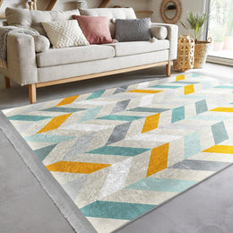 Modern Motif Rug|Boho Style Carpet|Machine-Washable Fringed Non-Slip Rug|Stylish Multi-Purpose Anti-Slip Carpet|Geometric Living Room Rug