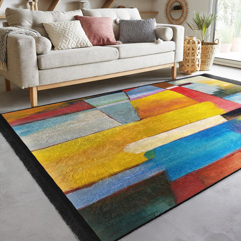 Abstract Area Rug|Colorful Boho Carpet|Machine-Washable Fringed Non-Slip Rug|Modern Multi-Purpose Anti-Slip Carpet|Abstract Living Room Rug