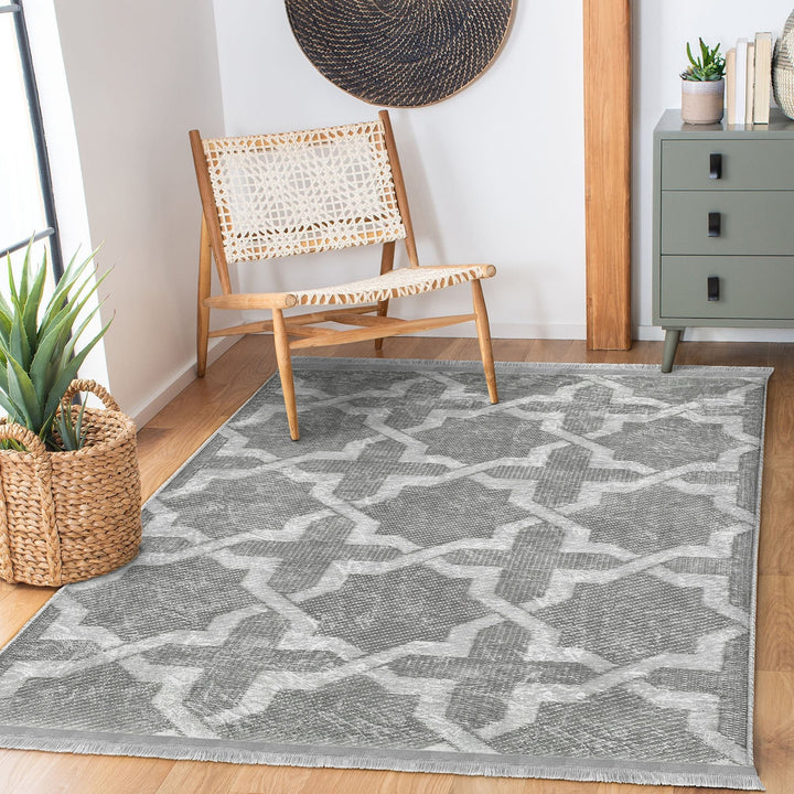 Geometric Area Rug|Boho Gray Carpet|Machine-Washable Fringed Non-Slip Rug|Farmhouse Multi-Purpose Anti-Slip Carpet|Abstract Living Room Rug