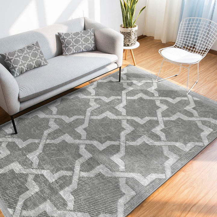 Geometric Area Rug|Boho Gray Carpet|Machine-Washable Fringed Non-Slip Rug|Farmhouse Multi-Purpose Anti-Slip Carpet|Abstract Living Room Rug