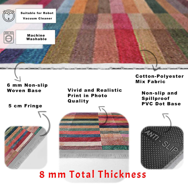 Abstract Area Rug|Bold Lines Carpet|Machine-Washable Fringed Non-Slip Rug|Colorful Multi-Purpose Anti-Slip Carpet|Abstract Living Room Rug